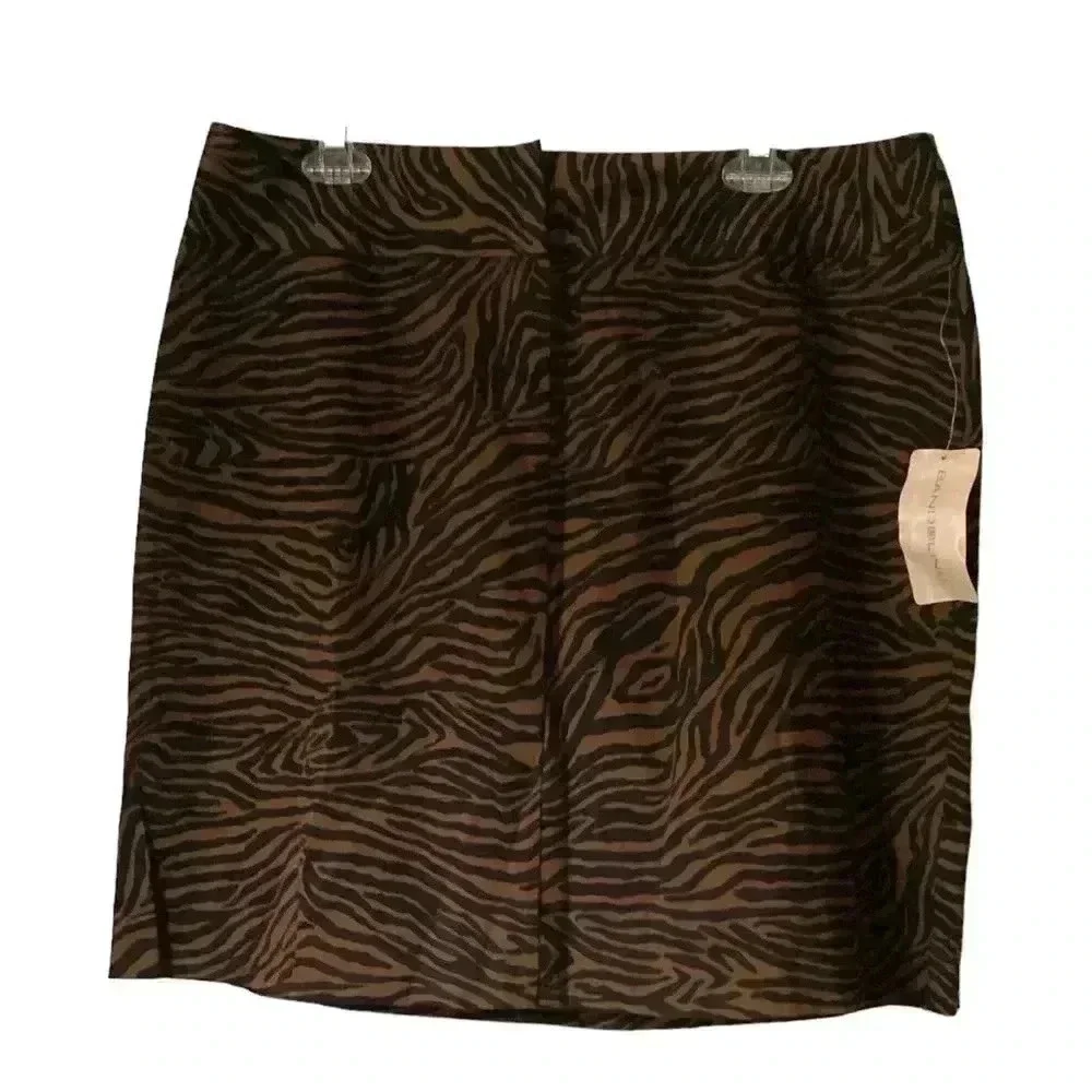 NWT Bandolino Womens Black Brown Zebra Print Mini Skirt Size 16 Cotton